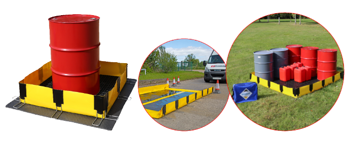 Instabund pop up containment for vehicles, machinery and oil drums