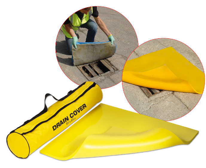 Absorbent drain booms and land booms for drain protection from spills